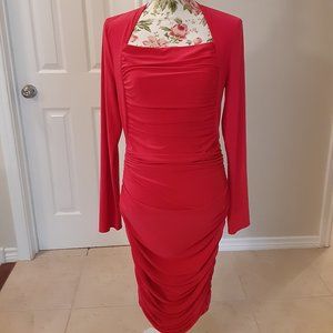 Tahari Ruched bodycon Moroccan Red dress NWT